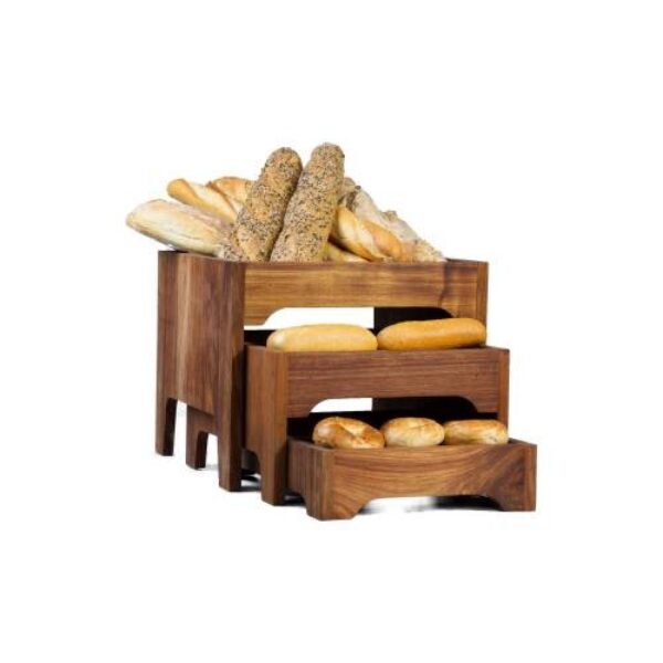 WOOD THREE TIER BREAD STAND (395 X 395 X 330MM – COMPLETE) INFINITI