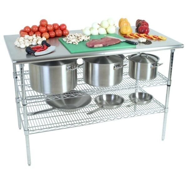 WORK TABLE S/STEEL – 2-TIER – PLAIN TOP 1300 X 690 X 870MM