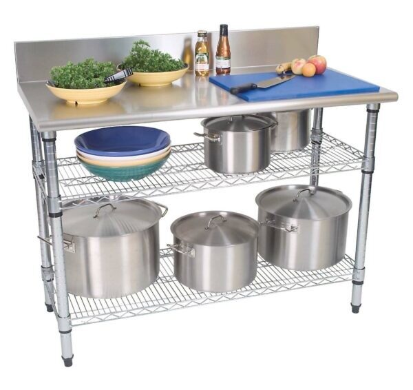WORK TABLE S/STEEL – 2-TIER – SPLASHBACK 1300 X 690 X 870MM