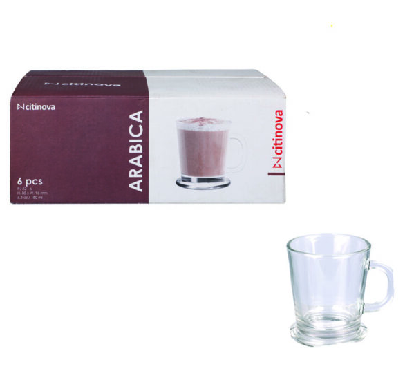 Bulk Pack 6 X Mug Glass Arabica 180Ml