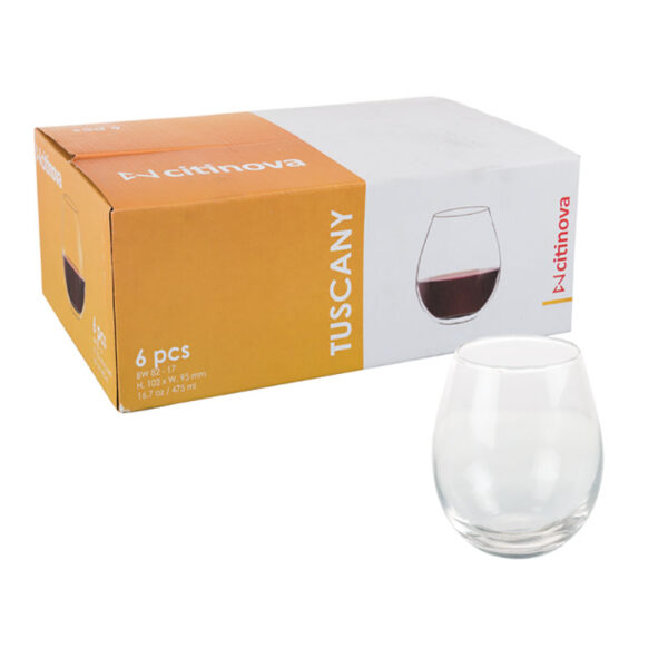 Bulk Pack 6 X Tumbler Glass Wine Stemless - 475ml