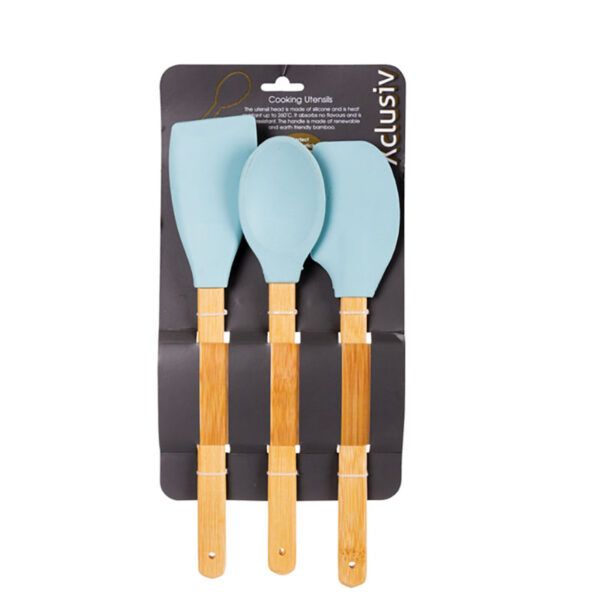 Kitchen Tool Set - 3-Piece Silicone Head, Bamboo Handle