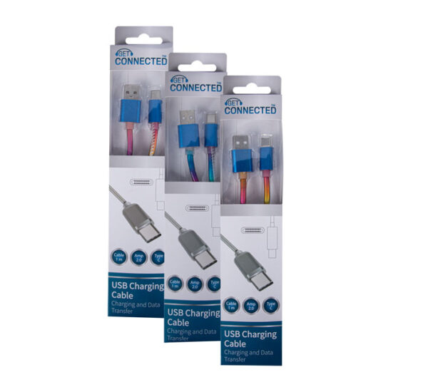 Rainbow USB Cable Charger - With Type C Connection - 1 Meter