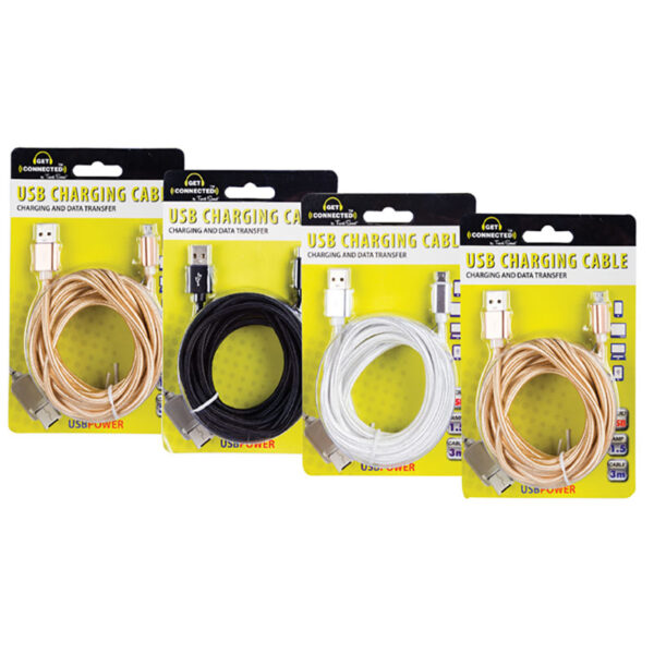 Braided USB Cable Charger - With Micro USB Connection - 3.0 Meter