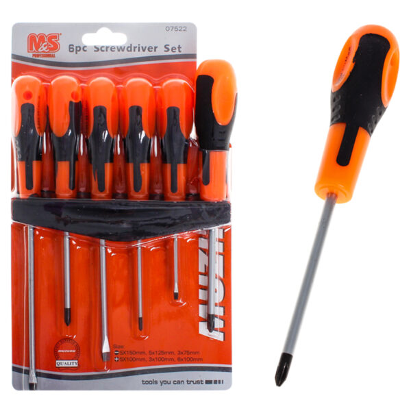 Screwdriver Set 6 Piece Rubber Grip Stand