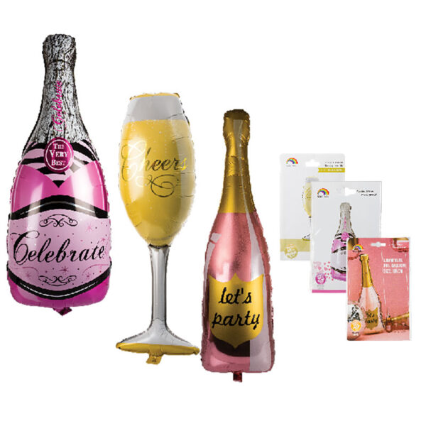 Champagne Helium Foil Balloons – 1-Piece, Assorted Designs, 106cm