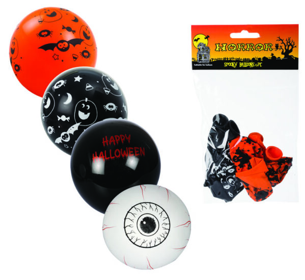 6pcs Per Pack Balloons Halloween - Bloody Eyeballs (White) - Happy Halloween (Black)