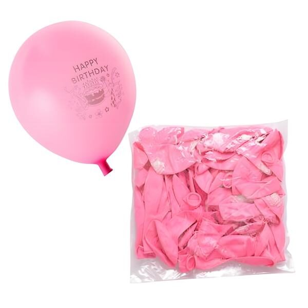 Bulk Pack 12 X Balloon Suitable For Helium, Printed - 1-Piece, Happy Birthday Print, Pink