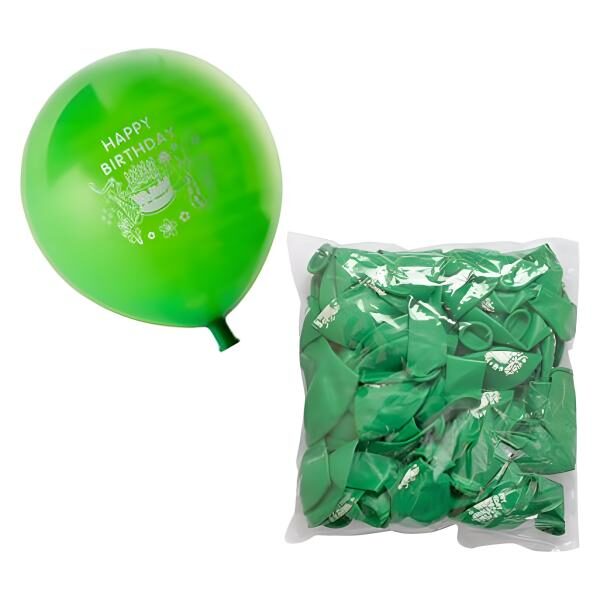 Bulk Pack 12 X Balloon Suitable For Helium, Printed - 1-Piece, Happy Birthday Print, D/Green
