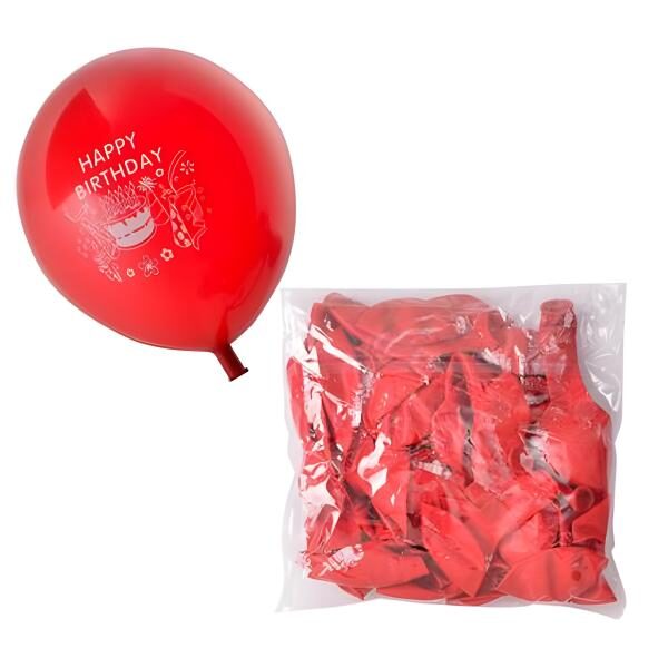 Bulk Pack 12 X Balloon Suitable For Helium, Printed - 1-Piece, Happy Birthday Print, Red