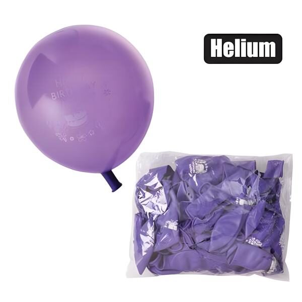 Bulk Pack 12 X Balloon Suitable For Helium, Printed - 1-Piece, Happy Birthday Print, Purple