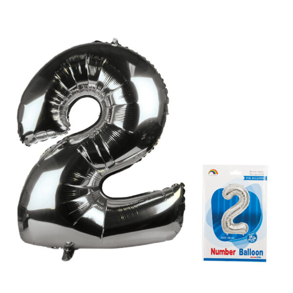 Silver Helium Balloon - Foil Number 2, 106cm