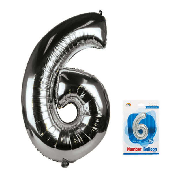 Silver Helium Balloon – Foil Number 6, 106cm