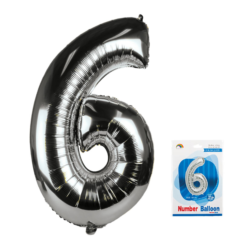 Silver Helium Balloon - Foil Number 6, 106cm