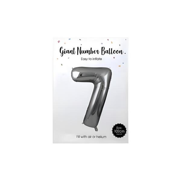 Silver Helium Balloon - Foil Number 7, 106cm