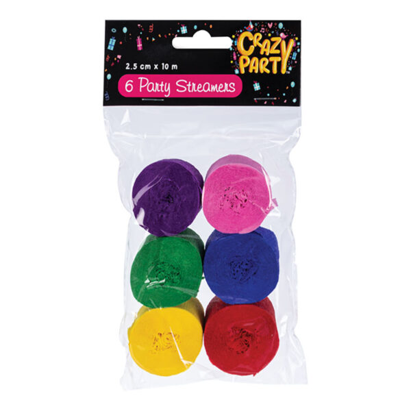 Streamers - 6-Pack, Assorted Colours