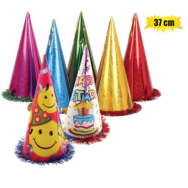 Hat Cone With Tinsel Assorted - 37cm