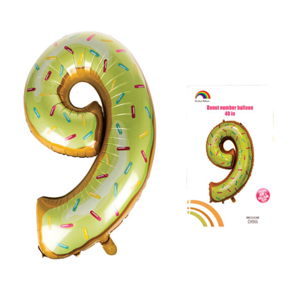 Donut Helium Balloon - Foil Number 9, 101cm