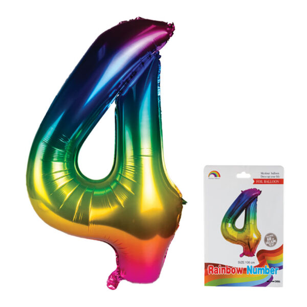Rainbow Helium Balloon - Foil Number 4, 106cm