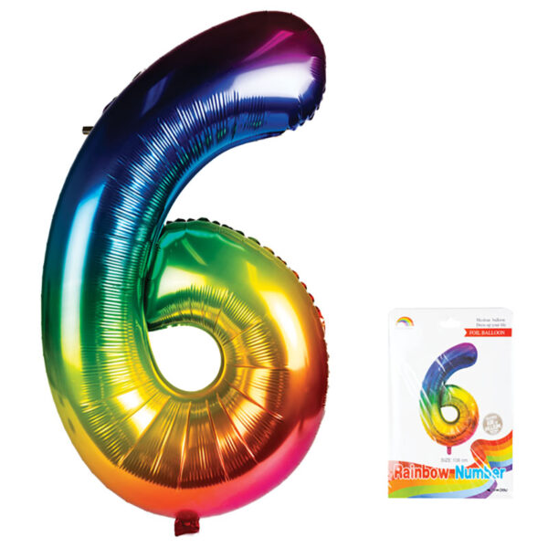 Rainbow Helium Balloon - Foil Number 6, 106cm