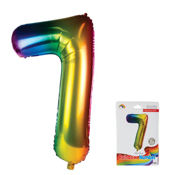 Rainbow Helium Balloon - Foil Number 7, 106cm