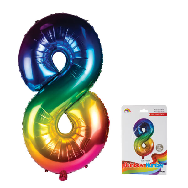 Rainbow Helium Balloon - Foil Number 8, 106cm
