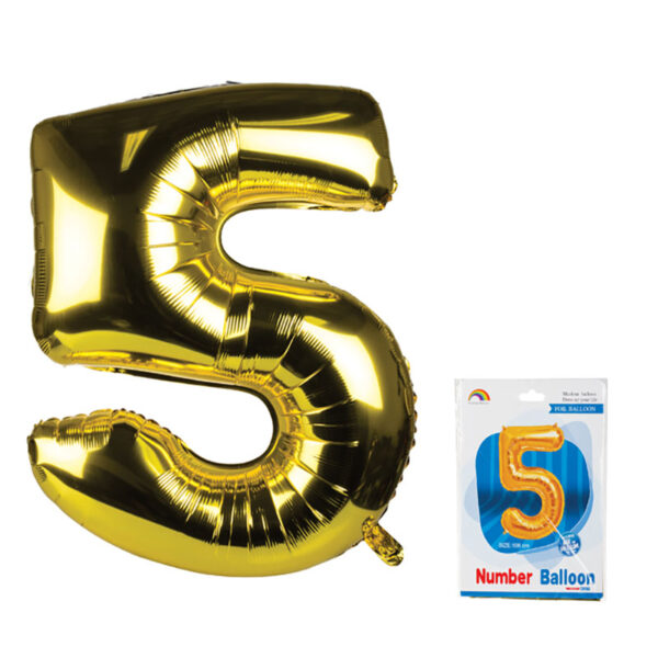Gold Helium Balloon - Foil Number 5, 106cm