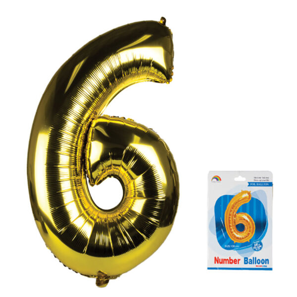 Gold Helium Balloon - Foil Number 6, 106cm