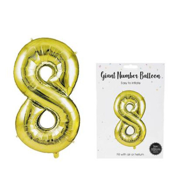Gold Helium Balloon - Foil Number 8, 102cm