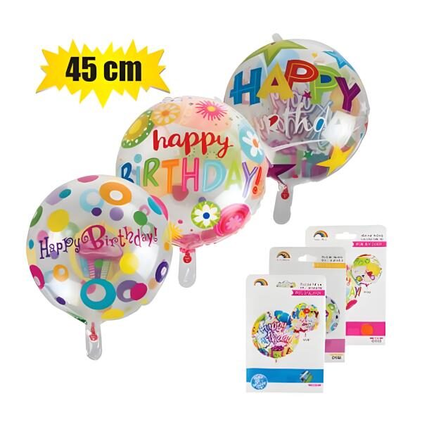 Clear Helium Balloon - Assorted Happy Birthday Designs, 45cm