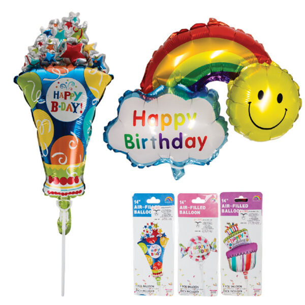 Bulk Pack 4 X B Day Air Filled Foil Balloon - On Stick, 35cm