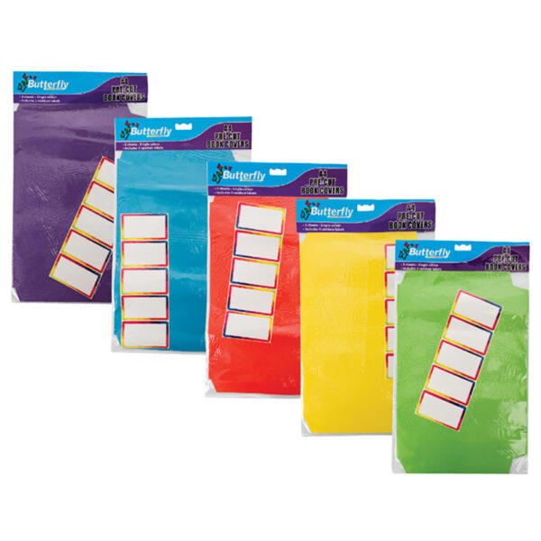 Pre-Cut Paper Book Covers A4 - 5-Pack, Assorted Colours