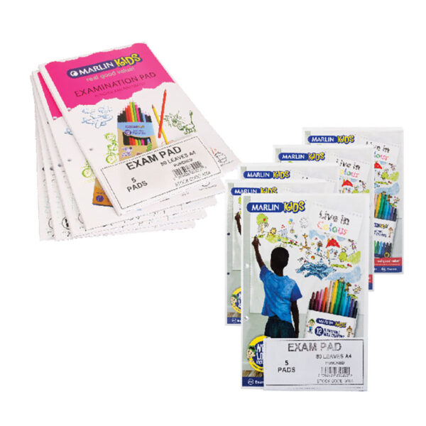 Bulk Pack 5 X Marlin A4 Exam Pad - 80 Sheets Punched & Perforated