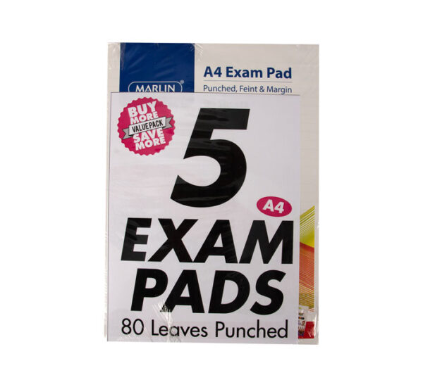 Book Exam-Pad 80-Sheets Punched 5 Pack