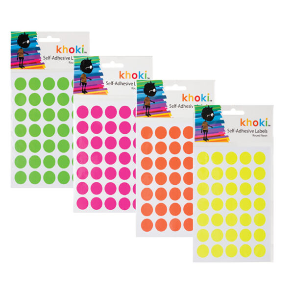 Self Adhesive Labels Round Neon - 10 Sheets