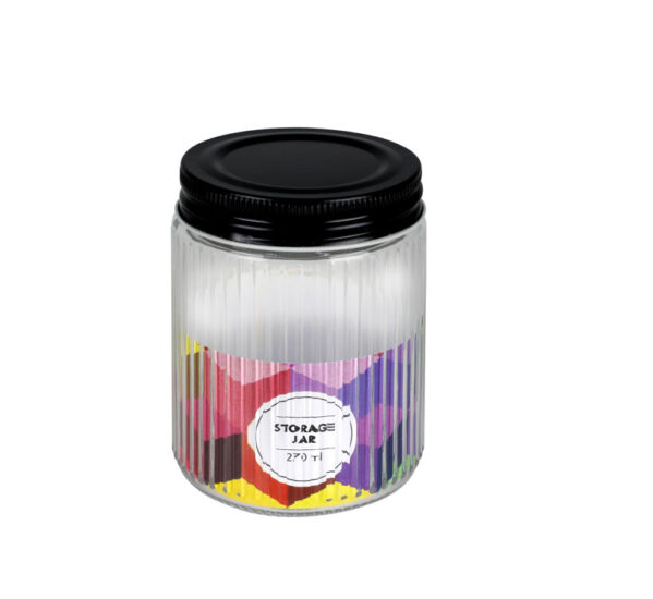 Storage-Jar Glass Ribbed With Black Lid 7X10cm