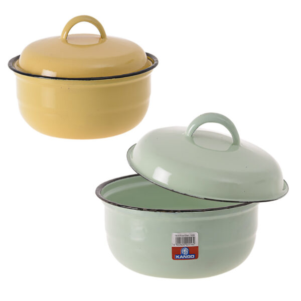 Food Dish Enamel - 18cm With Lid Plain