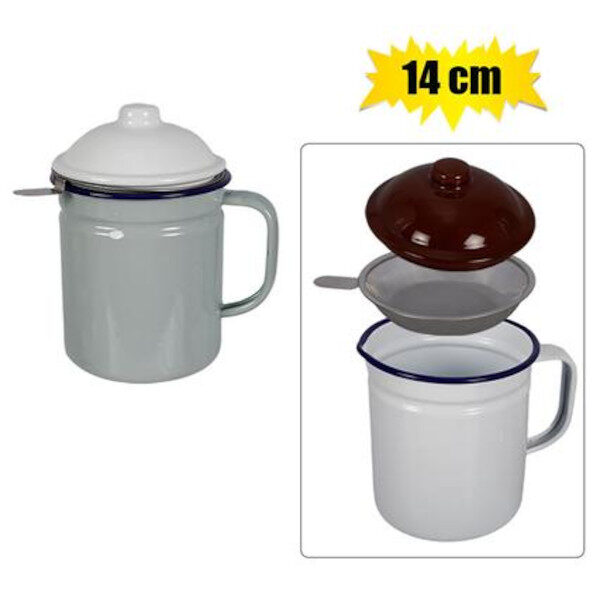 Oil Pot Enamel 14cm With Strainer