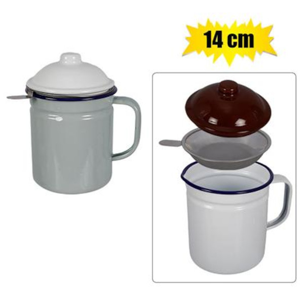 Oil Pot Enamel 14cm With Strainer