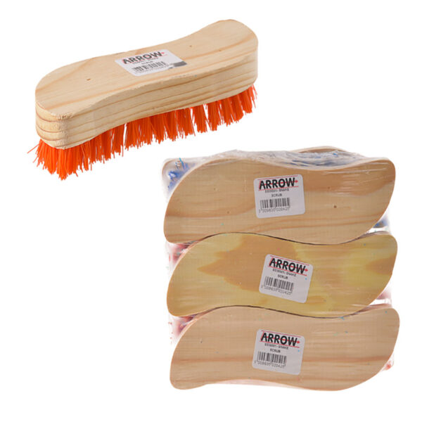 Bulk Pack 10 X Scrubbing Brush Wooden Back - 19cm S Shape