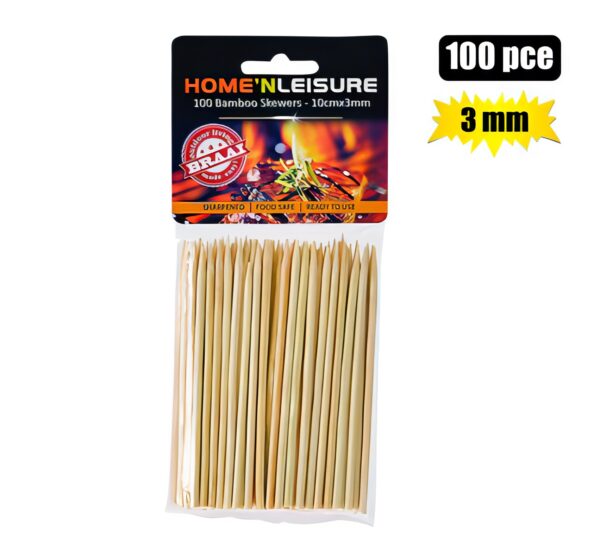 Bulk Pack X 10 Bamboo Skewers - 3mm X 10cm, 100-Pack