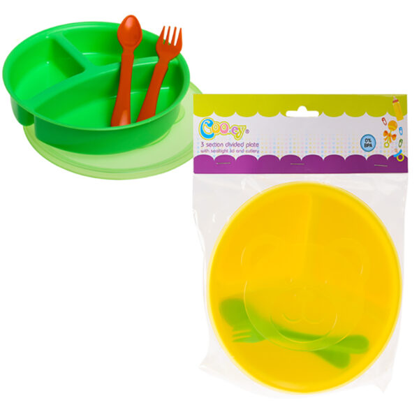 Cooey 3 Section Plate And Cover Complete With Cutlery Bpa Free