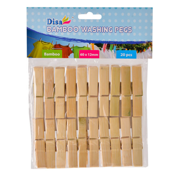 Bamboo Clothes Pegs - 60mm, Pack Of 20