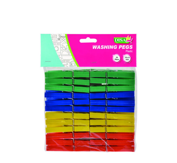 Plastic Clothes Pegs - 24-Pack, Assorted Colours