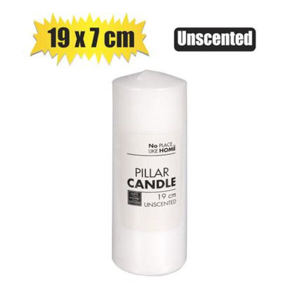 Candle Pillar Round White - 19cm X 7cm Unscented