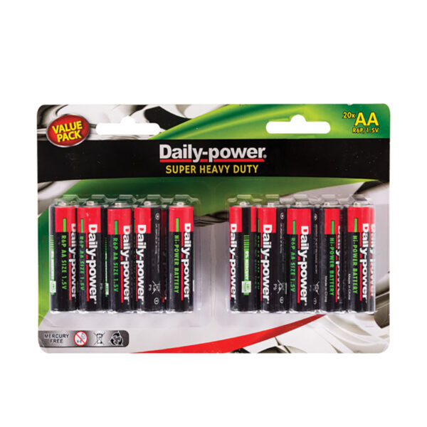 Daily-Power Super Heavy Duty Battery - Size Aa, Card Of 20