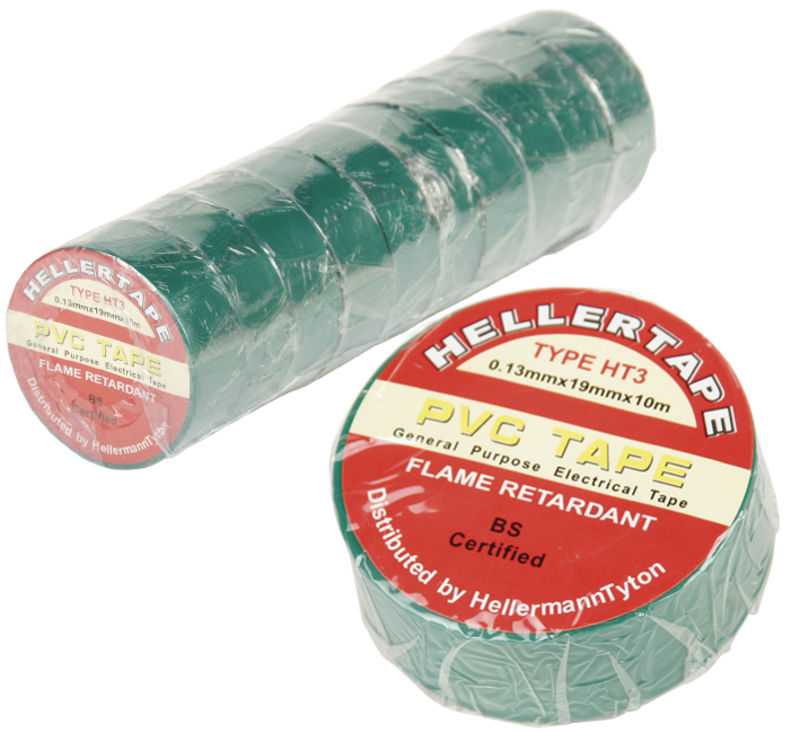 Bulk Pack 10 X Insulation Tape Plastic Green - 19mm X 10m