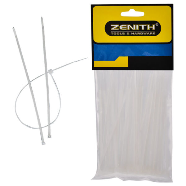 Bulk Pack 5 X Zenith White Cable Ties - 2.5mm X 100mm Pack 50