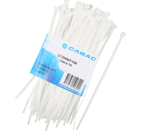Cable Ties - 4.8mm X 200mm White Pack 100