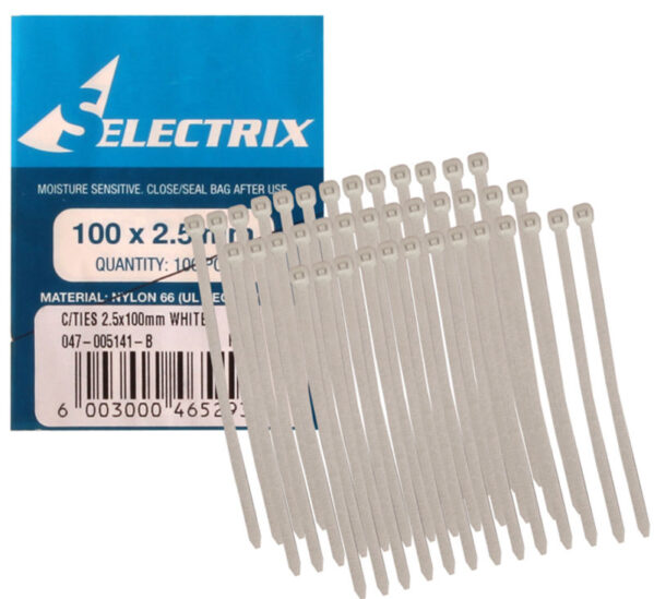 Cable Ties - 2.5mm X 100mm White Pack 100